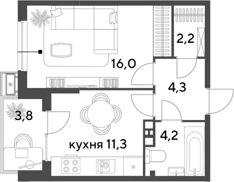 Планировка 1-к.кв