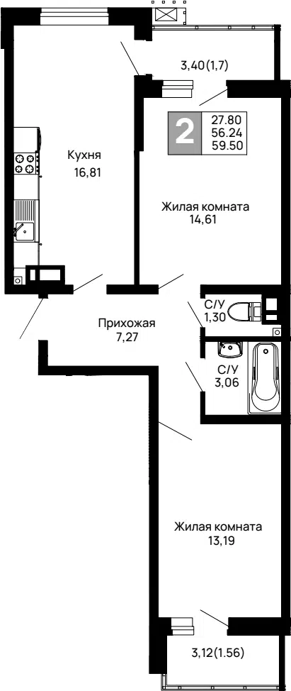 Планировка 2-к.кв