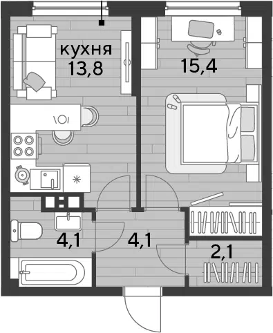 Планировка 1-к.кв