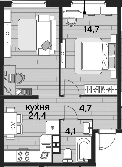 Планировка 1-к.кв