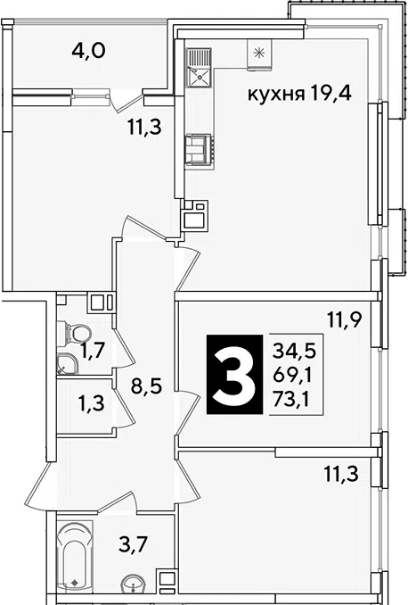Планировка 4Е-к.кв