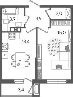 Планировка 1-к.кв