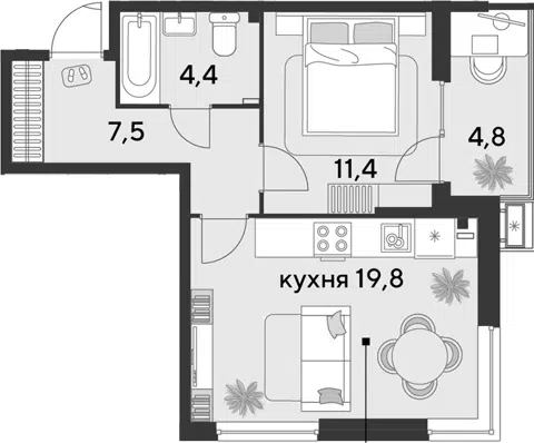Планировка 2Е-к.кв