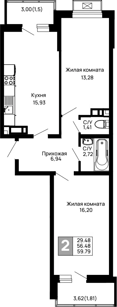 Планировка 2-к.кв