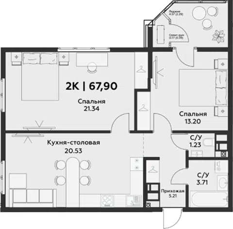 Планировка 3Е-к.кв
