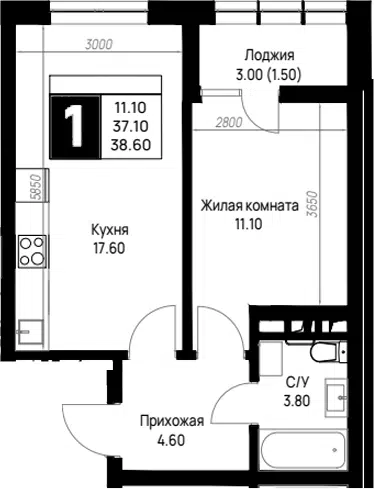 Планировка 1-к.кв