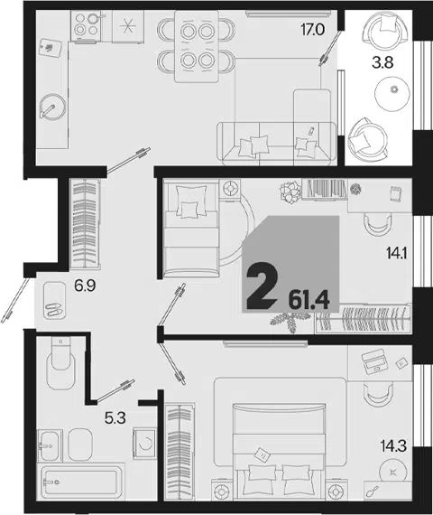 Планировка 3Е-к.кв
