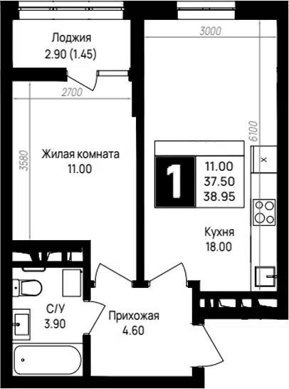 Планировка 1-к.кв