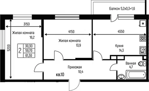 Планировка 2-к.кв