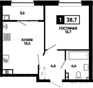 Планировка 1-к.кв