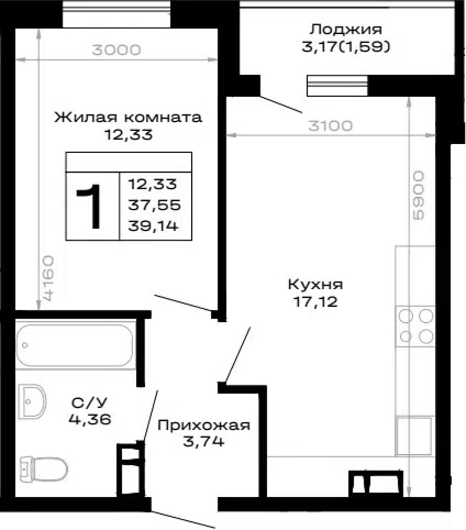 Планировка 1-к.кв