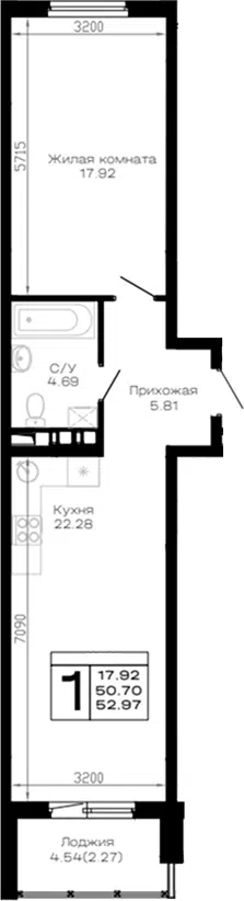Планировка 1-к.кв