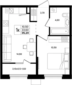 Планировка 2Е-к.кв