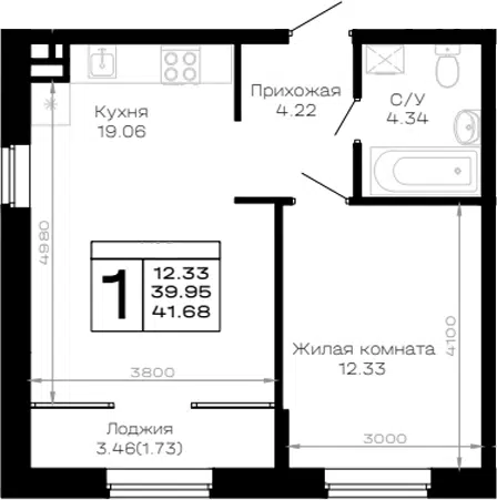 Планировка 1-к.кв