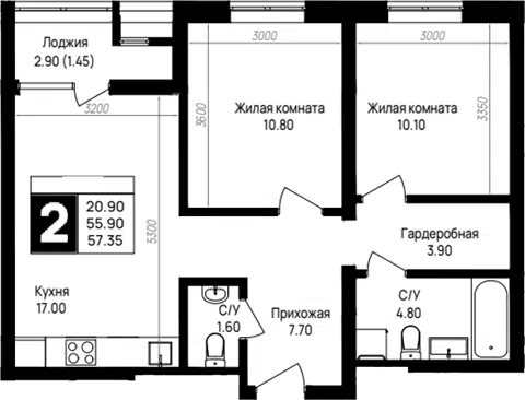Планировка 2-к.кв