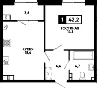 Планировка 1-к.кв