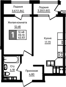 Планировка 1-к.кв