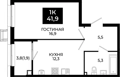 Планировка 1-к.кв