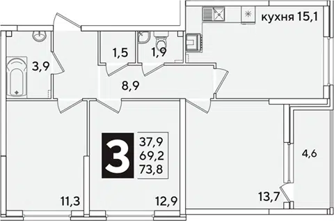 Планировка 3-к.кв