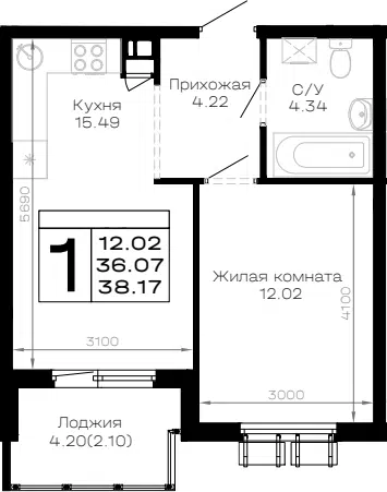 Планировка 1-к.кв