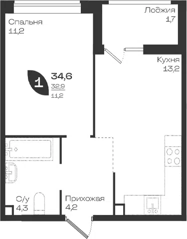 Планировка 1-к.кв