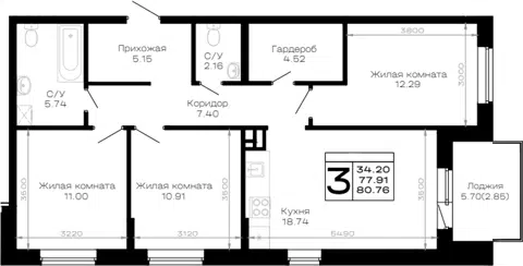 Планировка 3-к.кв