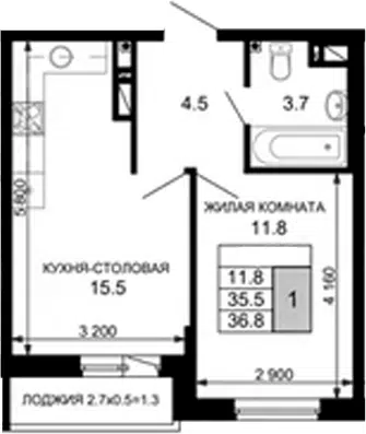 Планировка 1-к.кв