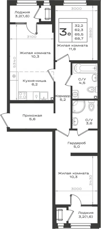 Планировка 3Е-к.кв