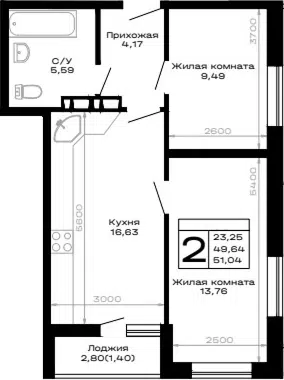 Планировка 2-к.кв
