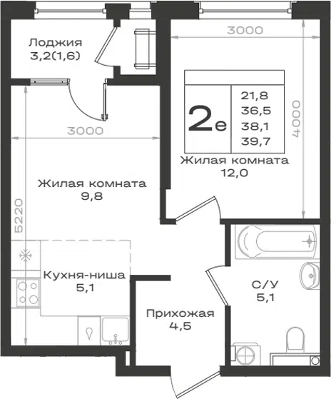 Планировка 2Е-к.кв
