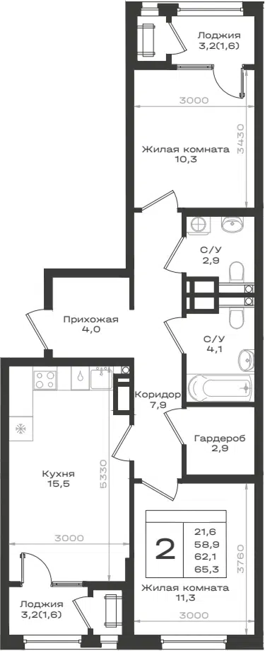 Планировка 2-к.кв