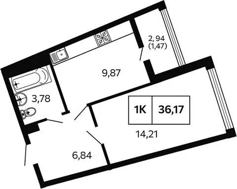 Планировка 1-к.кв