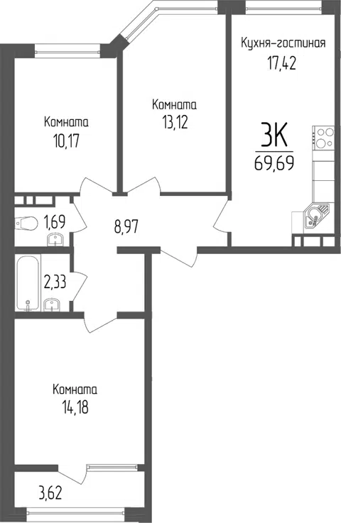 Планировка 3-к.кв