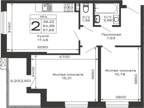 Планировка 2-к.кв