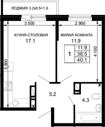 Планировка 1-к.кв