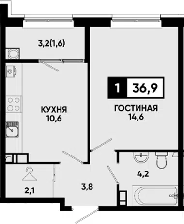 Планировка 1-к.кв