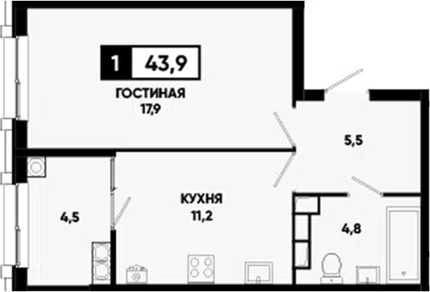 Планировка 1-к.кв