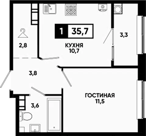 Планировка 1-к.кв