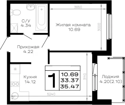 Планировка 1-к.кв