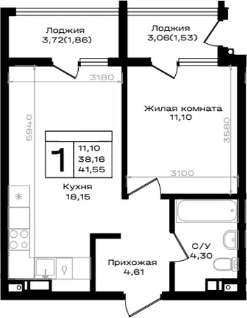 Планировка 1-к.кв