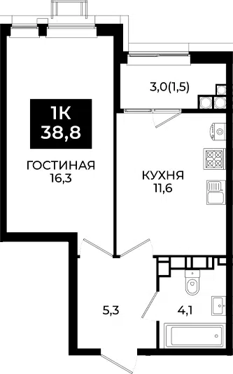 Планировка 1-к.кв