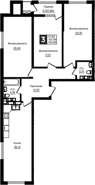 Планировка 3-к.кв