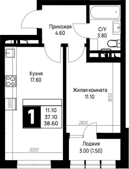 Планировка 1-к.кв