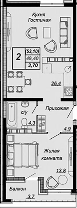 Планировка 1-к.кв