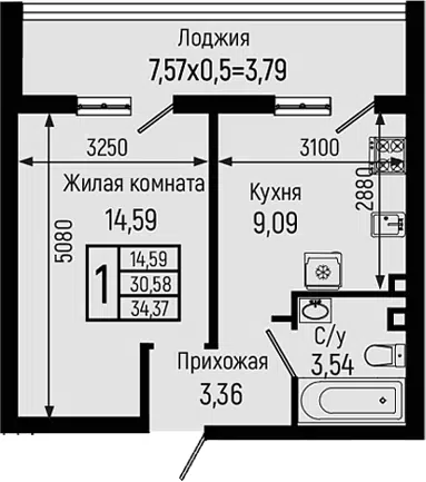 Планировка 1-к.кв