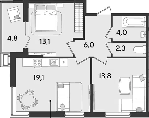 Планировка 3Е-к.кв