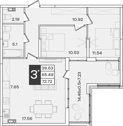 Планировка 3Е-к.кв