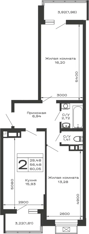 Планировка 2-к.кв