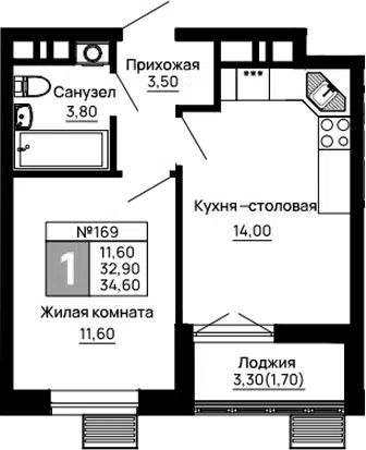 Планировка 1-к.кв