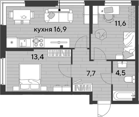 Планировка 2-к.кв